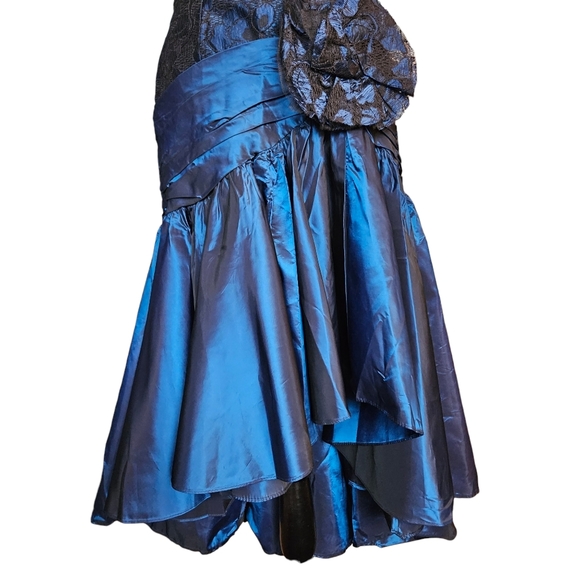 Vintage ILGWU cobalt blue strapless evening gown dress asymmetrical black lace 6 - Picture 8 of 17